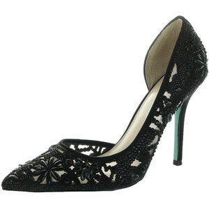 Betsey Johnson Womens Black Satin Pointed Closed Toe Stiletto Heel Pumps